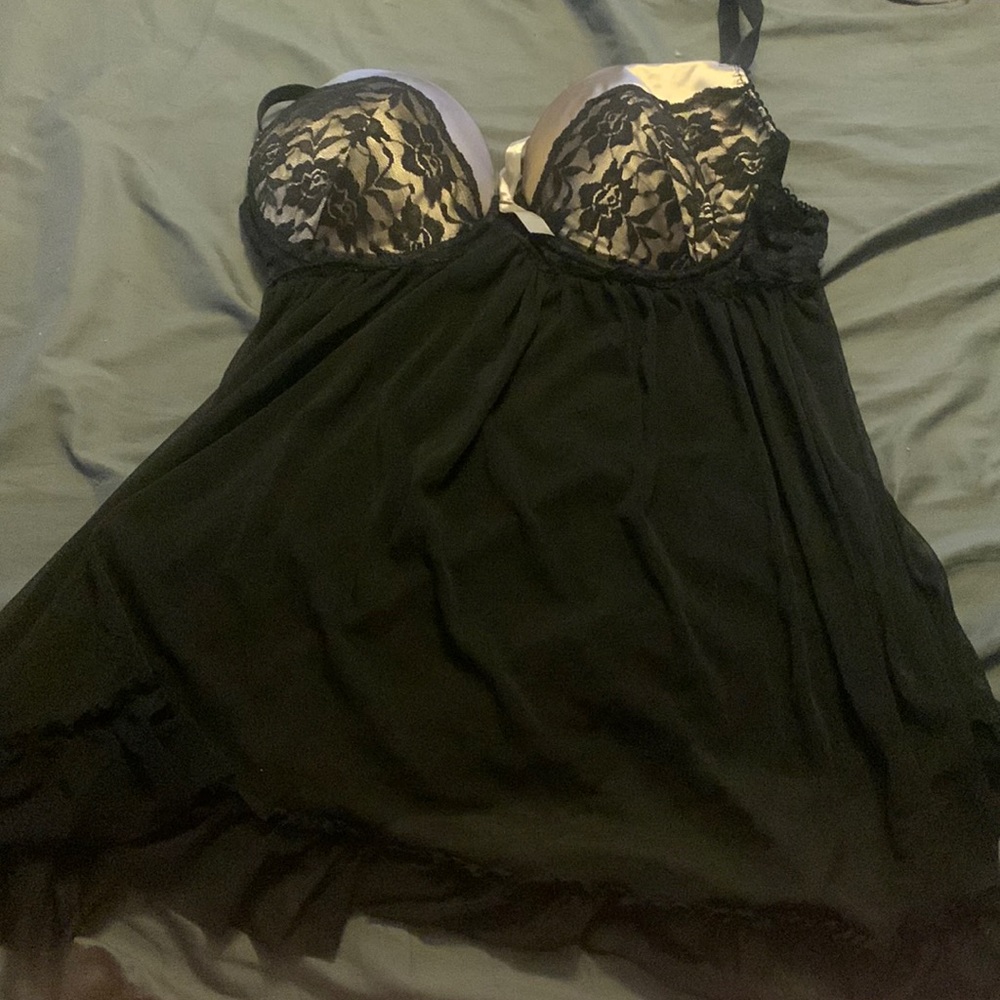 Cream and black lace teddy